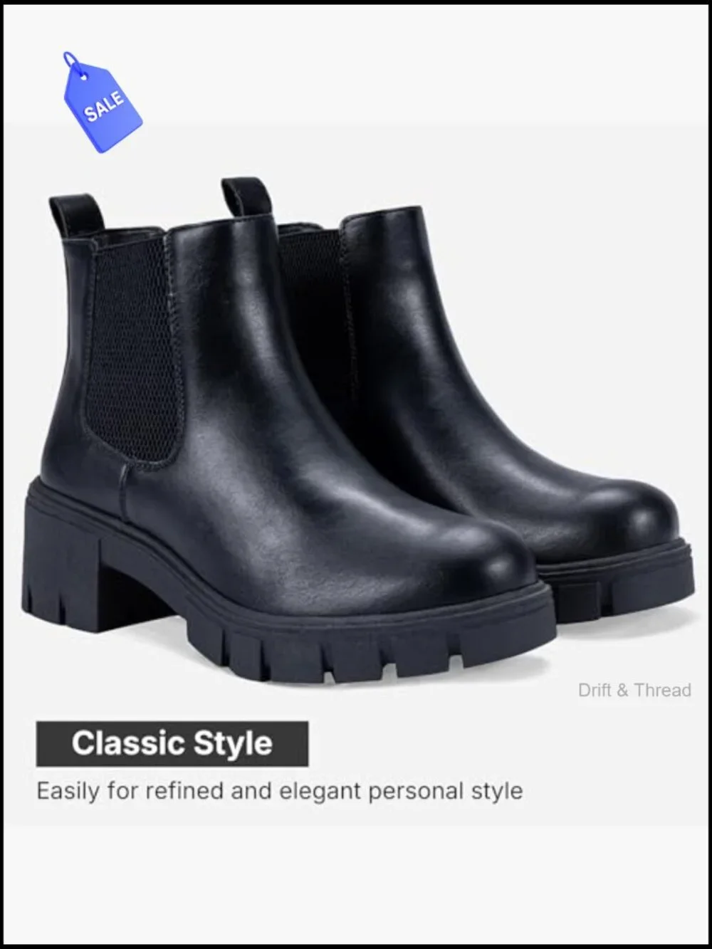 Chunky Platform Chelsea Ankle Boots Womens Slip On Faux Leather Block Heel